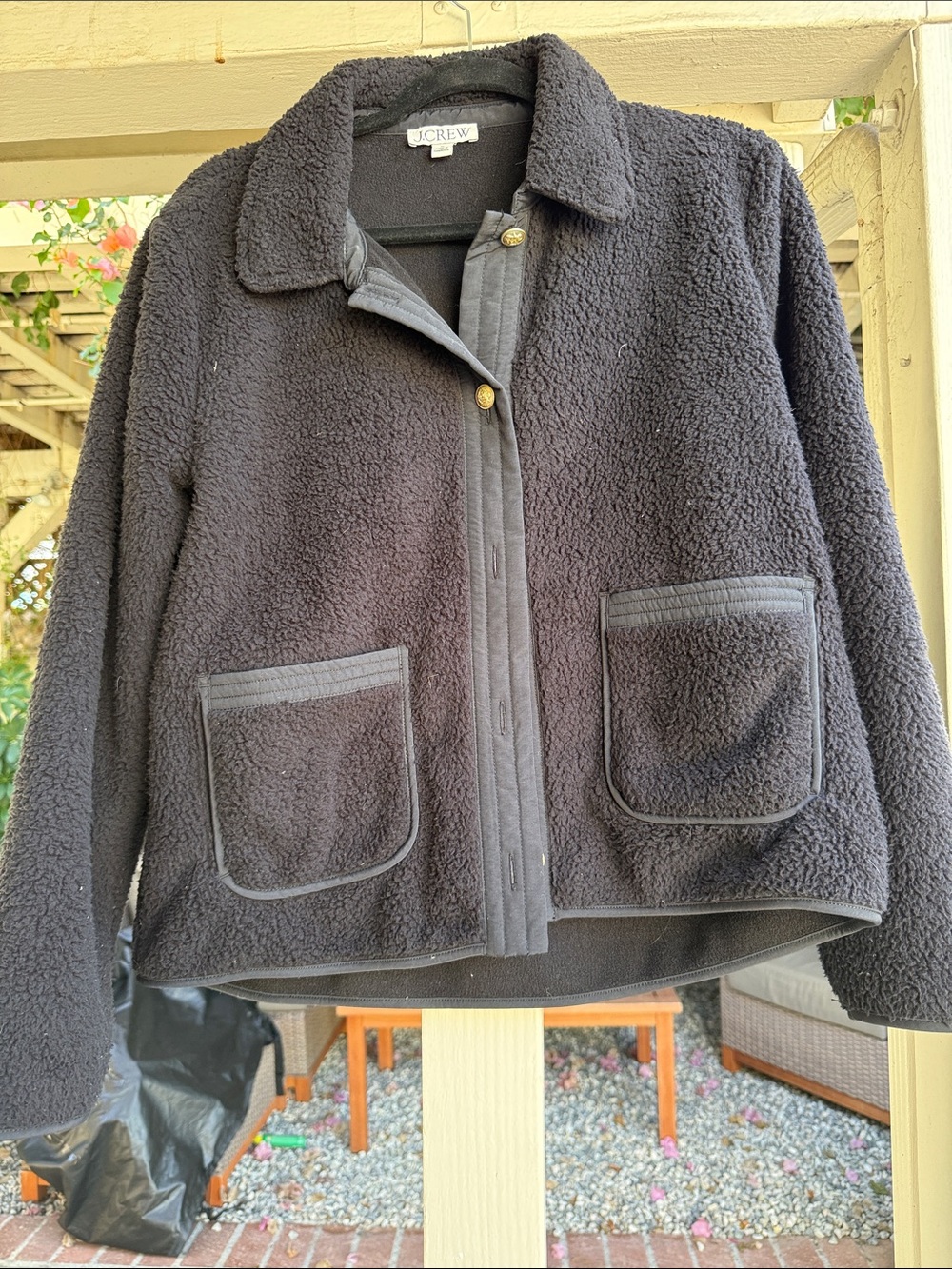 J. Crew Black Teddy Sherpa Jacket with Patch Pockets